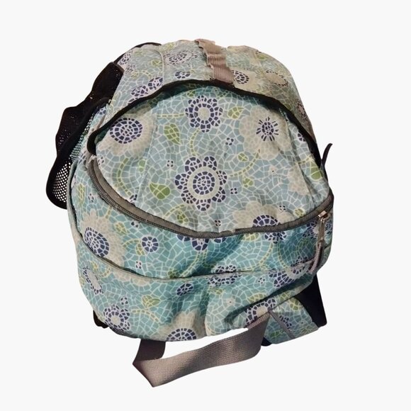 L L Bean Backpack Blue Floral Mesh Pockets Padded Straps - Picture 5 of 15